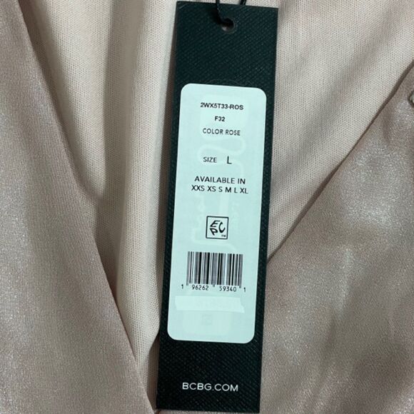 NWT BCBGMaxAzria Rose Pink Shimmer Metallic Surplice Long Sleeve Bodysuit Size L - Picture 5 of 13